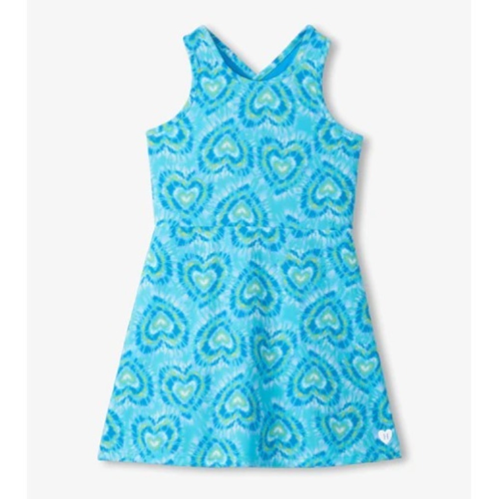 NWT Hatley Active A Line Trapeze Dress Lined Blue Candy Hearts Tie Dye Girls 8